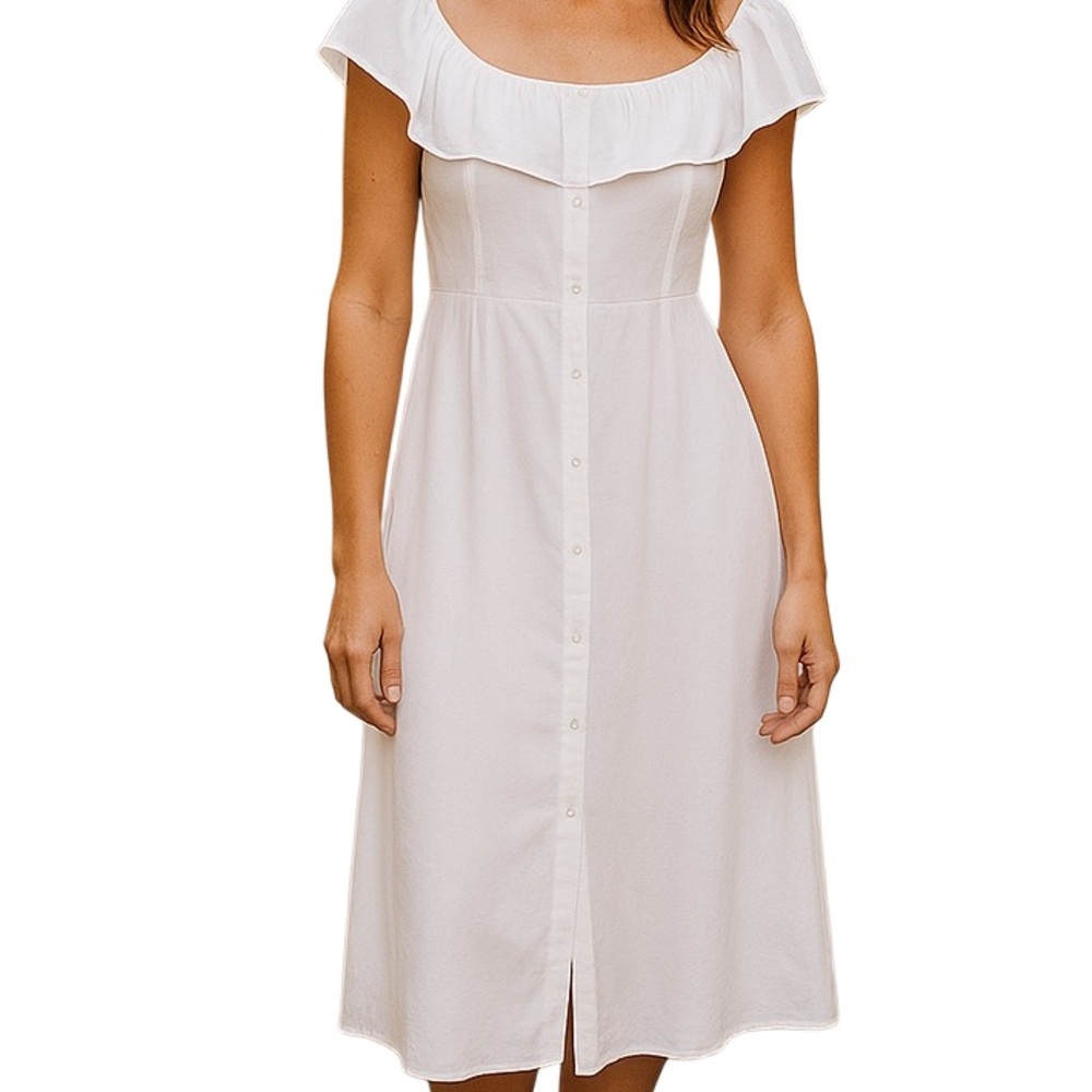 Gianni Bini Ivory "Bright Eyes" Sleeveless Ruffle Neckline Maxi Dress L